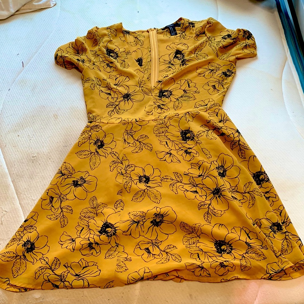 Black and mustard yellow dress from forever 21 has black flowers